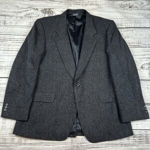 VTG Kuppenheimer Sport Coat 44R Charcoal Herringbone Wool Tweed Blazer Jacket US